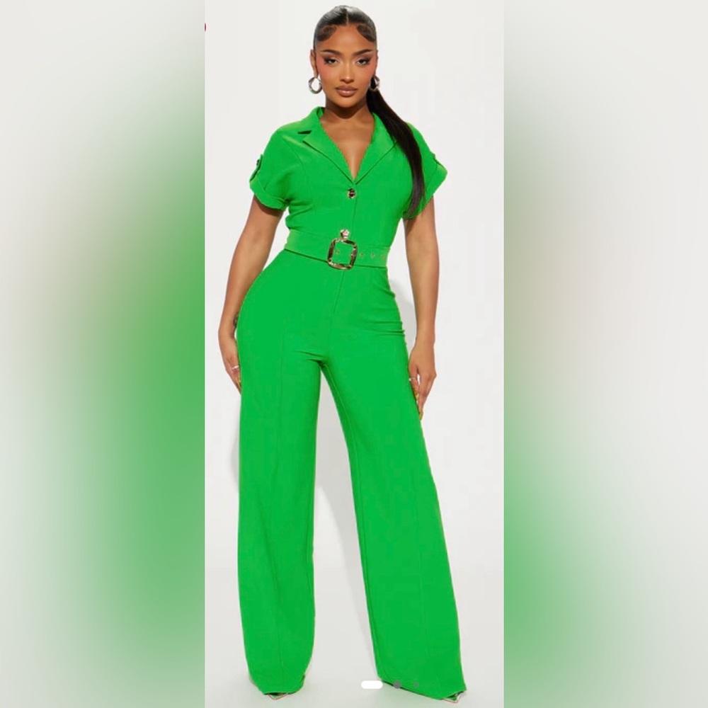 Fashion Nova Vibrant Green Belted Jumpsuit